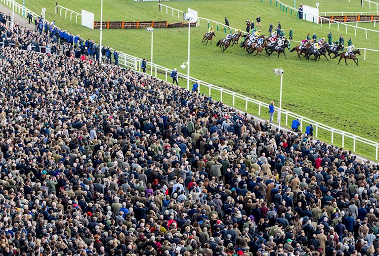 A packed Grandstand at Cheltenham Racecourse